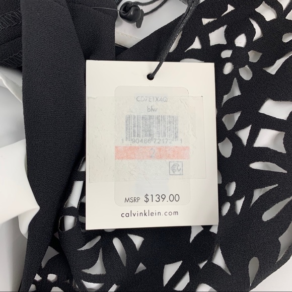 Calvin Klein Black Floral Cutout Shift Dress Crew Neck Sleeveless Size 2 Career - Picture 7 of 7